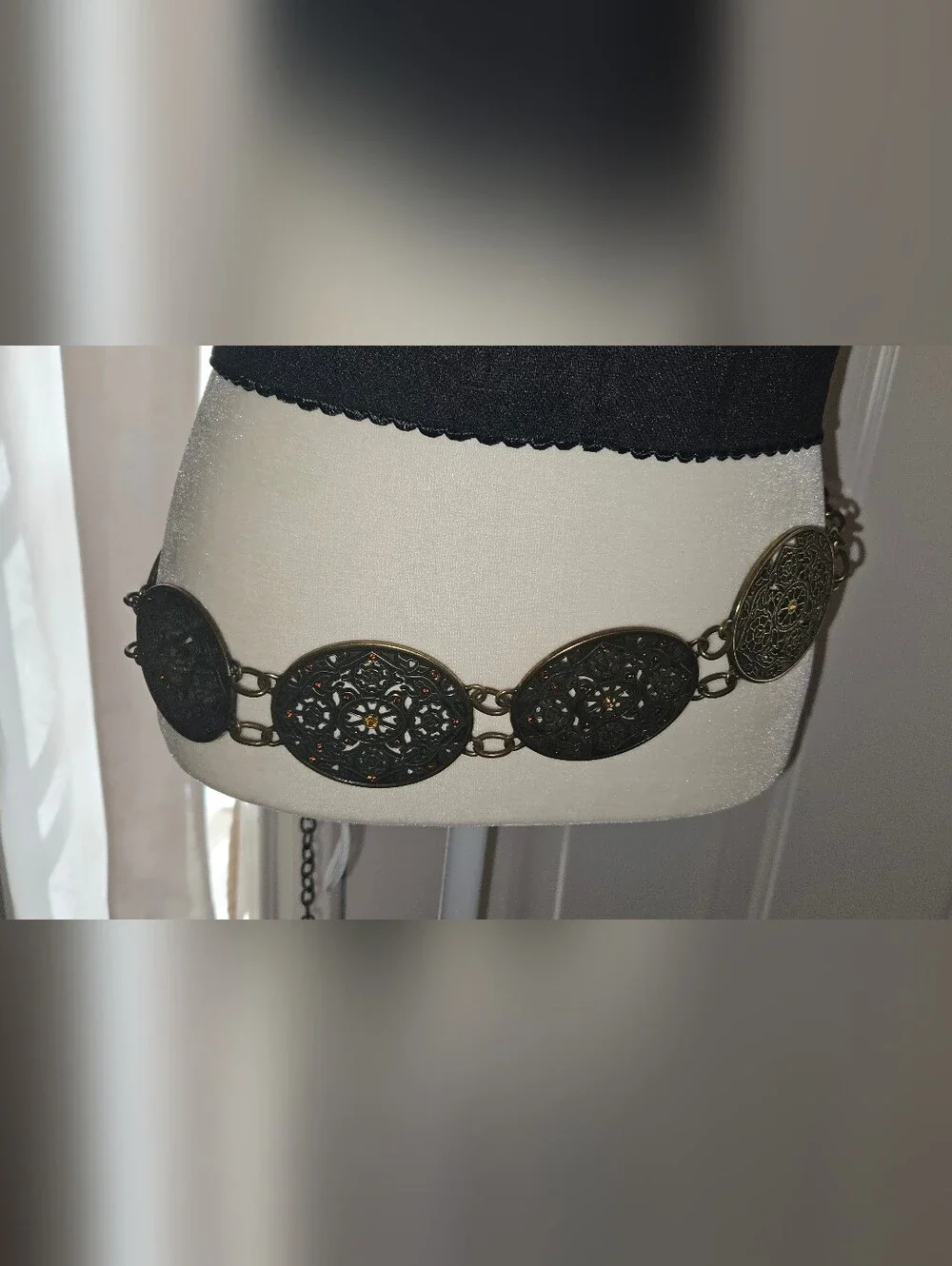 Concho Chain Heavy Metal Brass Color Filigree Medallion Belt